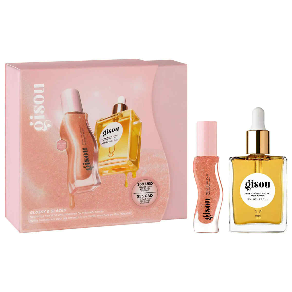 Glossy & Glazed Hair & Lip Oil Gift Set - Gisou / Set 2 pzas cabello y labios