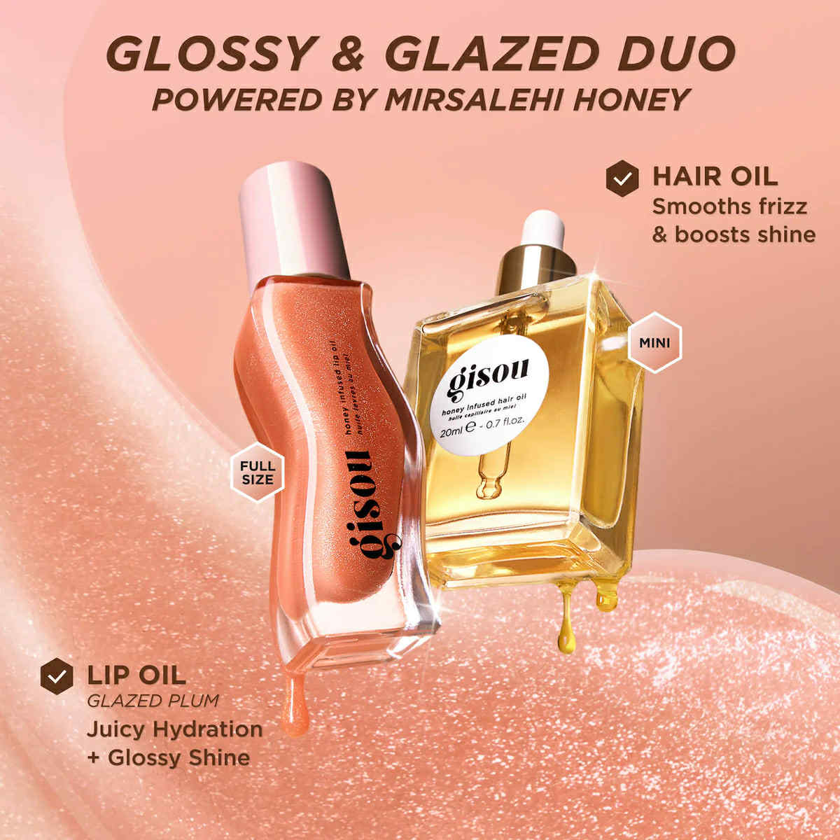 Glossy & Glazed Hair & Lip Oil Gift Set - Gisou / Set 2 pzas cabello y labios